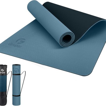 Gruper Yoga Mat Non Slip, Eco Friendly Fitness Exercise Mat with Carrying Strap,
